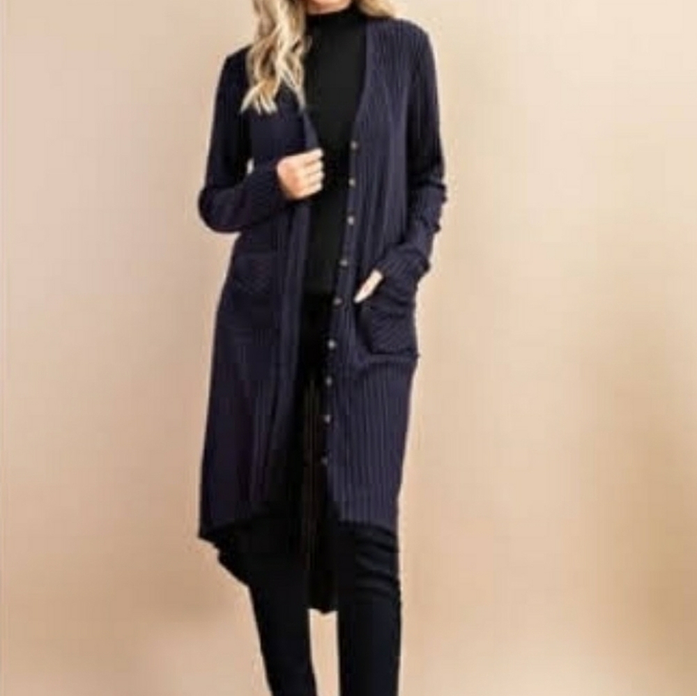 Long Navy  Cardigan